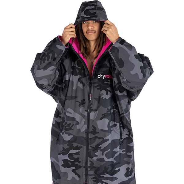 2026 Dryrobe Advance Langærmet Omklædningskåbe DALSV3  Sort Camouflage / Pink